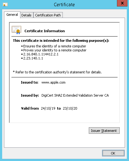 SSL Certificate shown in Chrome